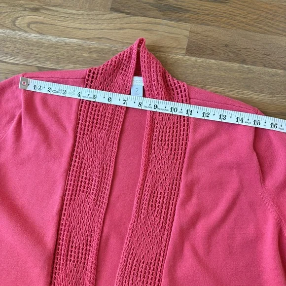 Chico's Pink Crochet Open Front Cardigan - Size 2 - Picture 7 of 10